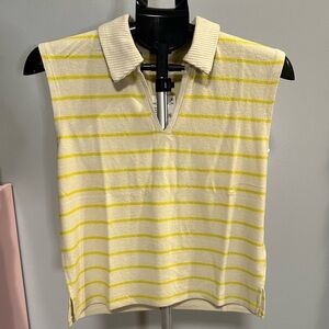 NWT SPLENDID Striped Neon Green and Cream Sleeveless Collared Top